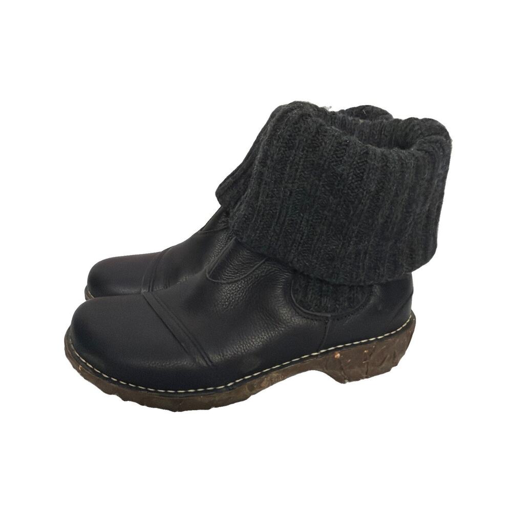 Women's 8.5 El Naturalista N097 Yggdrasil Brown Leather Boots Knit Cuff Booties
